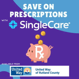 save on prescriptions, Rx piggy bank with coin savings, logos