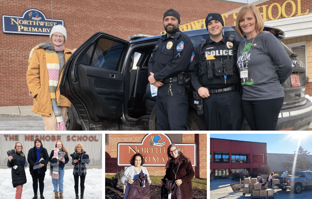Rutland Resource Officer delivering hats and mittens donations to Rutland area schools.
